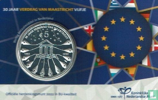 Netherlands 5 euro 2022 (coincard - BU) "30 years Maastricht Treaty" - Image 1