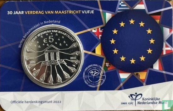 Netherlands 5 euro 2022 (coincard - first day of issue) "30 years Maastricht Treaty" - Image 2