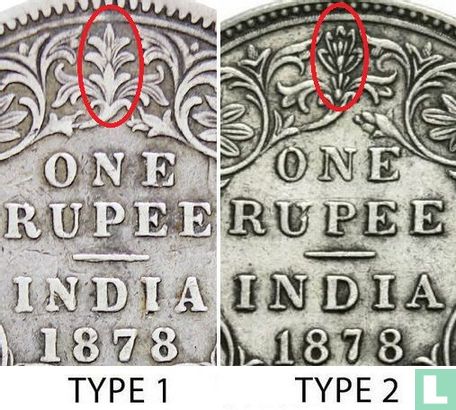 Inde britannique 1 rupee 1878 (Bombay - type 2) - Image 3