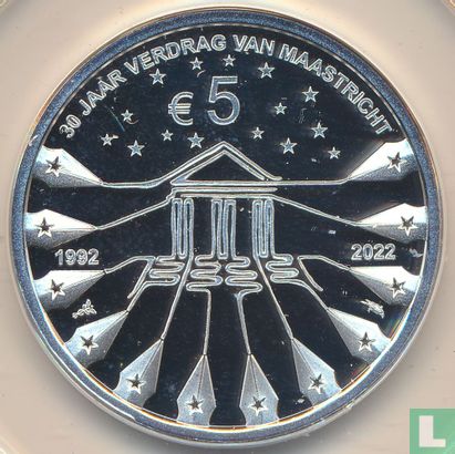 Netherlands 5 euro 2022 (PROOF) "30 years Maastricht Treaty" - Image 1