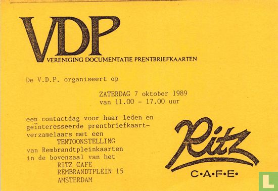 VDP 0011 - ZATERDAG 7 oktober 1989 Ritz Cafe - Image 1