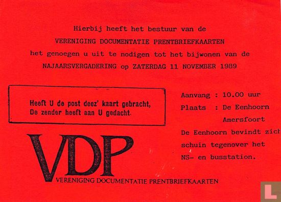 VDP 0013 - VDP Najaarsvergadering 11 november 1989 - Afbeelding 1
