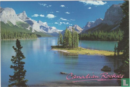 Canadian Rockies Spirit island in Maligne Lake Alberta Canada Postcard - Afbeelding 1