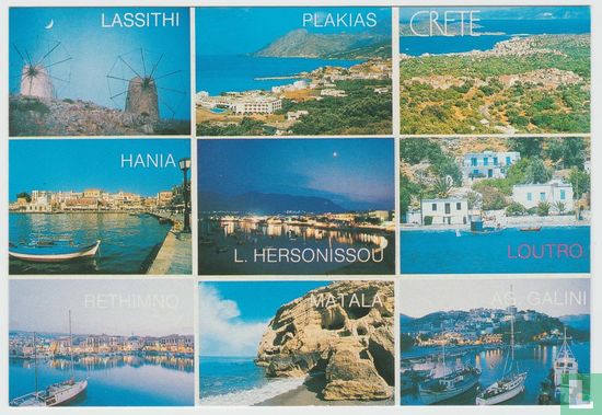 Crete - Lassithi - Plakias - Hania - Hersonissou - Loutro - Rethimno - Matala - Agia Galini - Greece Postcard - Afbeelding 1