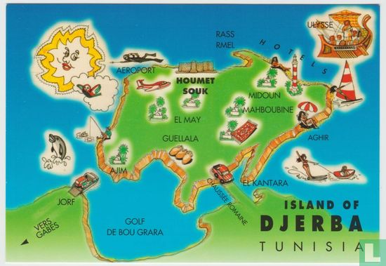 Djerba - Map - Island - Tunisia - Postcard - Image 1