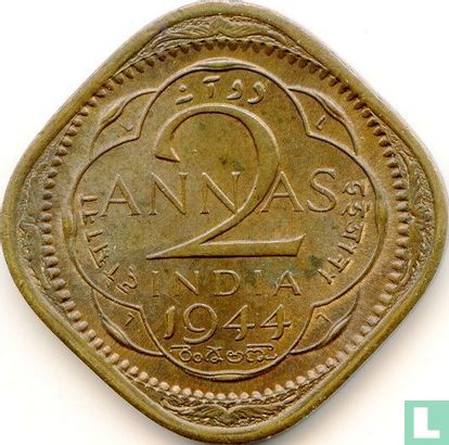 British India 2 annas 1944 (Lahore) - Image 1