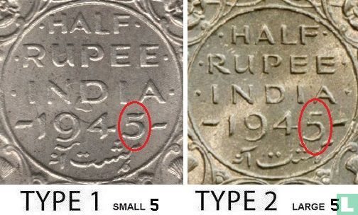 Inde britannique ½ rupee 1945 (Bombay - type 1) - Image 3