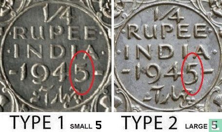Brits-Indië ¼ rupee 1945 (Bombay - type 1) - Afbeelding 3