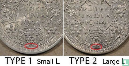 Inde britannique 1 rupee 1944 (Lahore - type 1) - Image 3