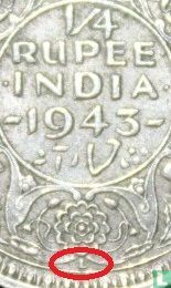 Inde britannique ¼ rupee 1943 (Lahore) - Image 3