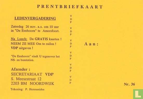 VDP 0036 - Uitnodigingskaart VDP ledenvergadering 26 november 1994 - Bild 2