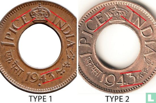 Brits-Indië 1 pice 1943 (Bombay - type 2) - Afbeelding 3