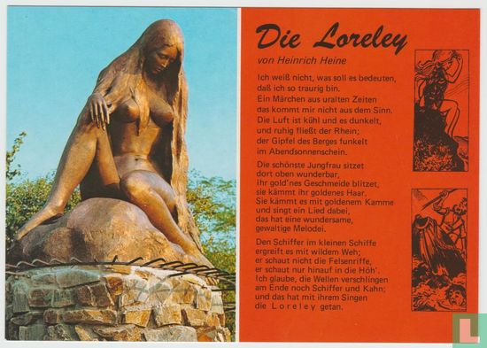 Die Loreley bei St. Goarshausen Rheinland-Pfalz Deutschland Ansichtskarten - Bronze Statue Germany postcards - Afbeelding 1