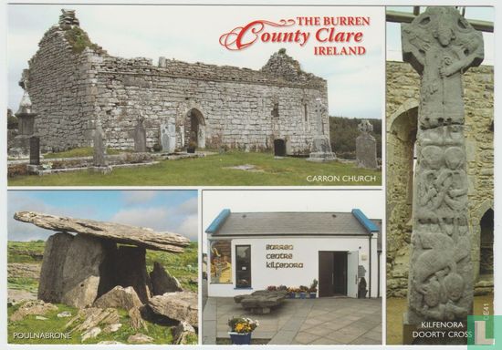 The Burren County Clare Carron Church Poulnabrone Kilfenora Doorty Cross Ireland Multiview Postcard - Afbeelding 1