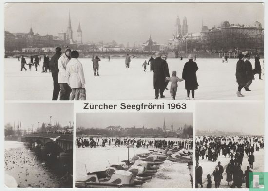 Zürcher Seegfrörni 1963 Schweiz Ansichtskarten - Frozen lake 1963 Switzerland postcard - Image 1