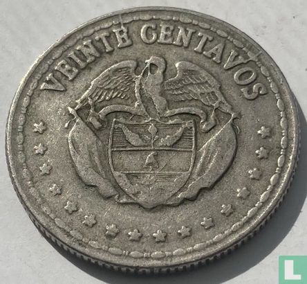 Colombie 20 centavos 1956 (fauté) - Image 2
