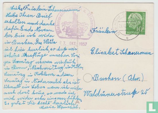 Gruss Vom Rhein Deutschland 1957 Ansichtskarten - Greetings from the Rhine Germany postcard - Afbeelding 2