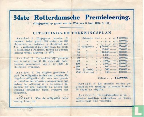 Rotterdamsche Premieleening, Obligatie, Een gulden - Image 2