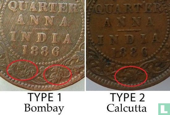 Brits-Indië ¼ anna 1886 (Bombay) - Afbeelding 3