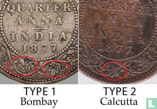 British India ¼ anna 1877 (Bombay) - Image 3