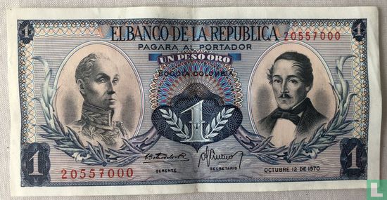 Colombia 1 Peso Oro 1970 - Afbeelding 1