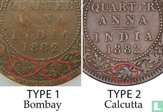 British India ¼ anna 1882 (Calcutta) - Image 3