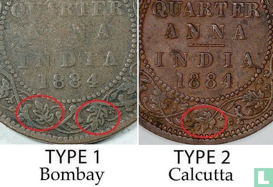 British India ¼ anna 1884 (Calcutta) - Image 3