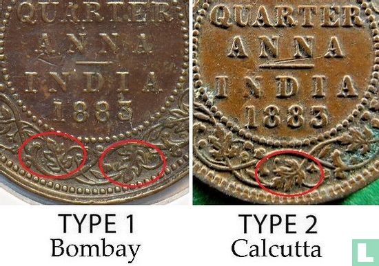 Inde britannique ¼ anna 1883 (Calcutta) - Image 3