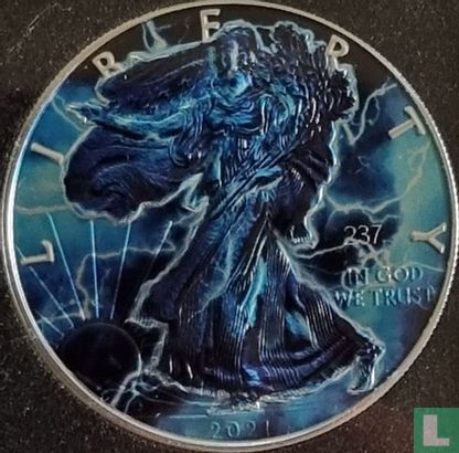 United States 1 dollar 2021 (type 1 - coloured - thunderbolt) "Silver Eagle" - Image 1