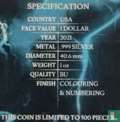 United States 1 dollar 2021 (type 1 - coloured - thunderbolt) "Silver Eagle" - Image 3