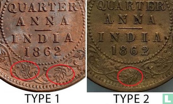 Brits-Indië ¼ anna 1862 (Calcutta - type 1) - Afbeelding 3