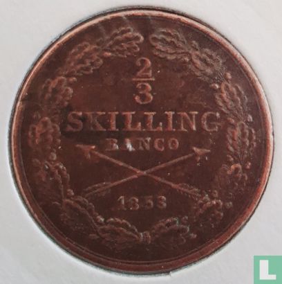 Zweden 2/3 skilling banco 1853 - Afbeelding 1