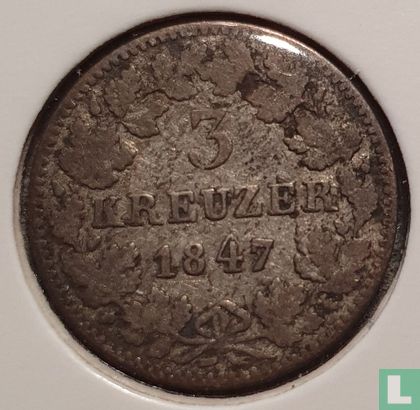 Baden 3 kreuzer 1847 - Afbeelding 1