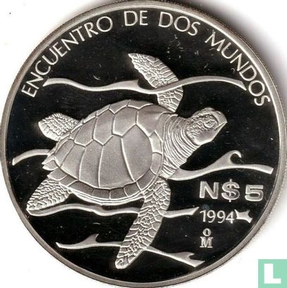 Mexico 5 nuevos pesos 1994 (PROOF) "Pacific ridley sea turtle" - Image 1