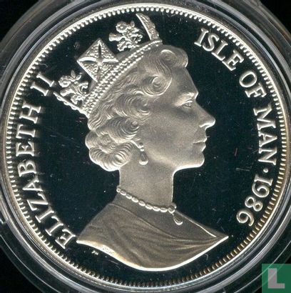 Isle of Man 1 crown 1986 (PROOF - silver plated copper-nickel) "Football World Cup in Mexico - 2 players and goalie" - Image 1