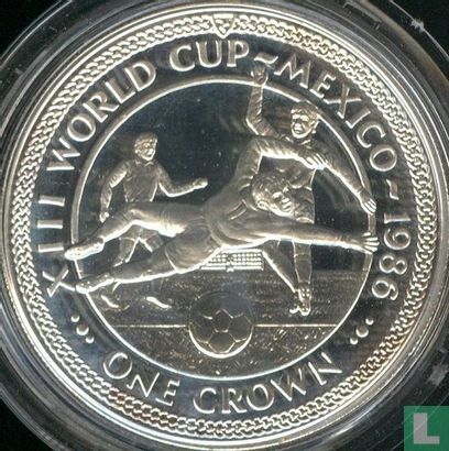 Île de Man 1 crown 1986 (BE - cuivre-nickel argenté) "Football World Cup in Mexico - 2 players and goalie" - Image 2
