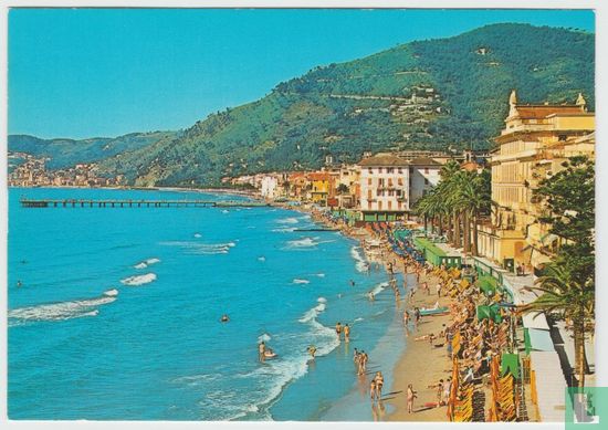 Alassio La Spiaggia, La Plage, The Beach, Der Strand, Savona Liguria Italia Cartoline, Italy Postcard - Afbeelding 1