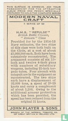 H.M.S. "Repulse" British Battle Cruiser, "Renown" Class. - Afbeelding 2