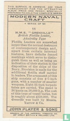 H.M.S. "Grenville" British Flotilla Leader, Admiralty Type. - Afbeelding 2