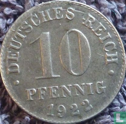 Duitse Rijk 10 pfennig 1922 (D) - Afbeelding 1