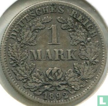 Empire allemand 1 mark 1892 (F) - Image 1