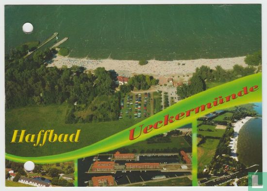 Haffbad Ueckermünde Mecklenburg-Vorpommern, Beach Aerial View Multiview Germany Postcard - Afbeelding 1