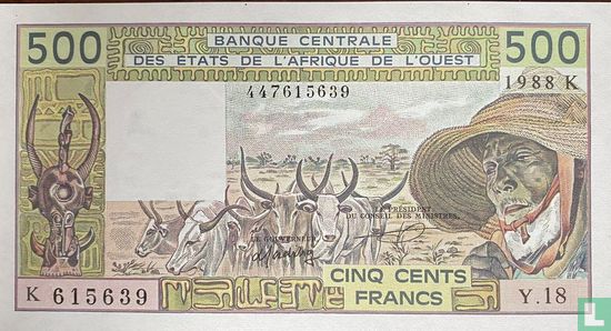 États de l'Afrique de l'Ouest - 500 Francs - 1988 - K - Image 1