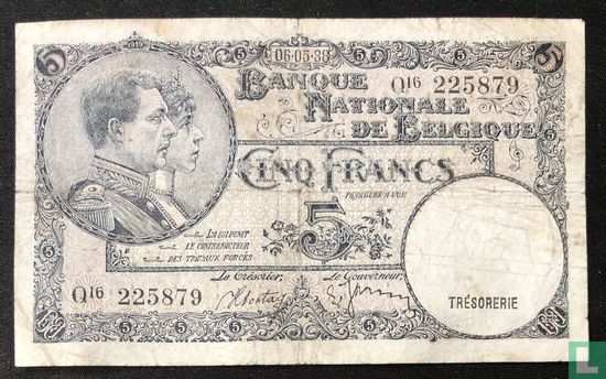 Belgique 5 Francs  - Image 1
