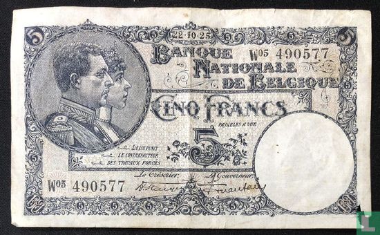 Belgique 5 Francs - Image 1