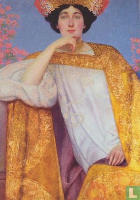 Porträt einer Frau in goldenem Kleid - Afbeelding 1