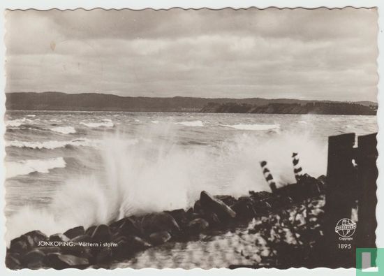 jönköping Vättern i storm Lake Sweden 1957 Postcard - Image 1
