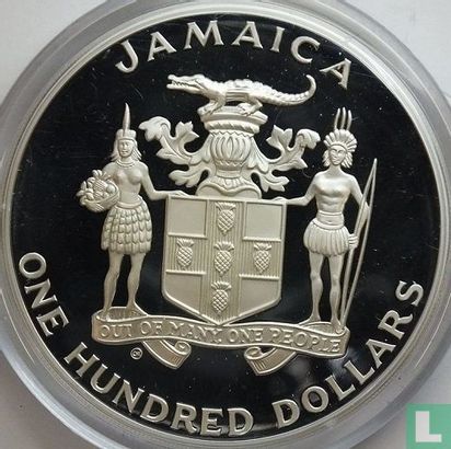 Jamaica 100 dollars 1990 (PROOF) "Football World Cup in Italy" - Image 2