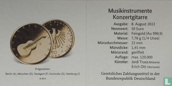 Allemagne 50 euro 2022 (J) "Classical guitar" - Image 3