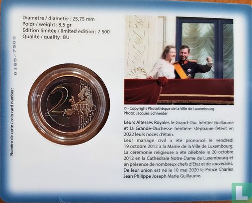Luxembourg 2 euro 2022 (coincard) "10th anniversary Royal Wedding of Prince Guillaume and Countess Stéphanie de Lannoy" - Image 2
